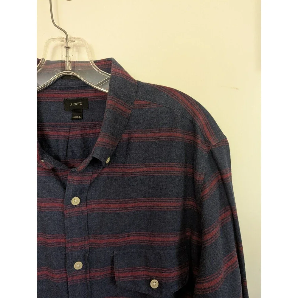 J.Crew Button Down Plaid Slim Fit Dress Shirt L Navy Blue Flannel Office Work